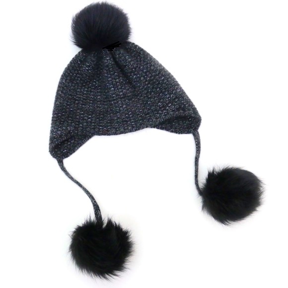 UGG TRI POM 100% CASHMERE CHARCOAL HEATHER HAT - Picture 2 of 11